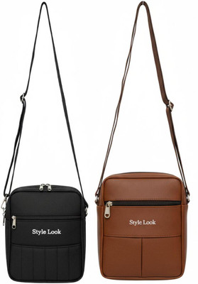 Hendygraph Black, Brown Sling Bag Style Look Sling Bag | Waterproof Faux Leather Crossbody Travel(Pack of 2)