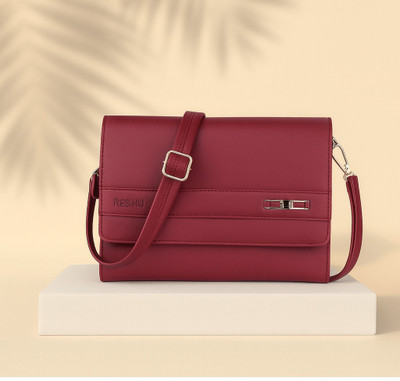 Reshu Maroon Sling Bag Handmade Vegan PU Leather Women's Sling Bags With Shoulder Strap & 3 pockets