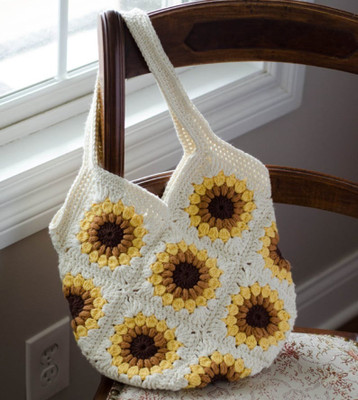 ZORA CRAFT White, Yellow Shoulder Bag Crochet Sunflower purse Tote Bag for office going Women Party Bag