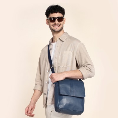 Sassora Blue Sling Bag Genuine Leather Men's Everyday Crossbody Bag