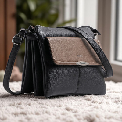 Exotic Black Sling Bag Dual-Tone Three-Layer Compartment Bag – Stylish & Functional Design