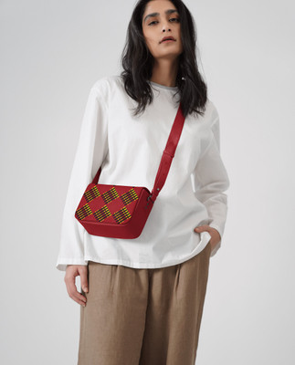 DailyObjects Red Sling Bag Striped Checks Crossbody Sol Box Shoulder Bag | Magnetic Flap Closure