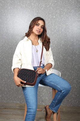 ZOUK Black Sling Bag Sling Bag for women - Handmade Bags for Females -Vegan Leather and Indian Fabric