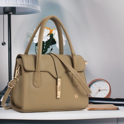 Martucci Beige Hand-held Bag Structured Handbag with Adjustable and Detachable Strap for Women