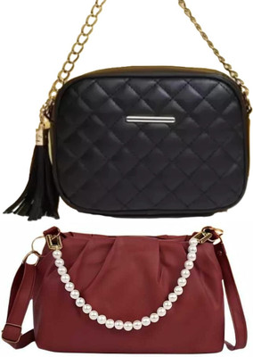 SAFA MARBA Black, Maroon Sling Bag Crossbody sling Bag with strap side Bag for Women(Pack of 2)