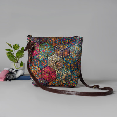 Hamensch Multicolor Sling Bag Printed Sling for Women with 1 spacious compartment and 1 back zipper pocket