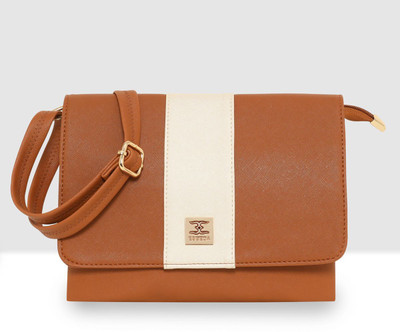 ESBEDA Tan Sling Bag Bobbie Colorblock Textured PU Flap Sling Bag