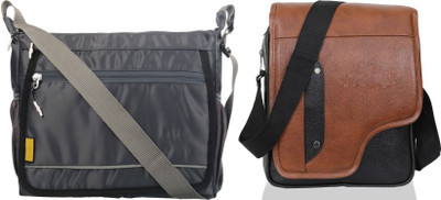 Blowzy Grey, Black Sling Bag Sling Cross Body Travel Office Business Messenger one Side Shoulder Bag(Pack of 2)