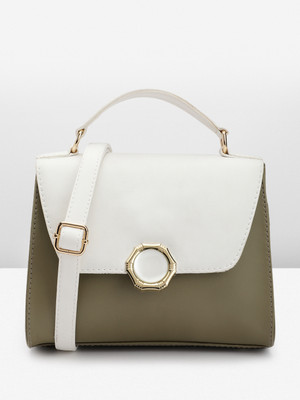 Fabbhue Green Sling Bag Structured with Adjustable Shoulder Strap