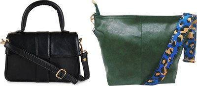 Dakota Black, Green Sling Bag Vegan Leather Handbag/Sling Bag/Cross-Body Bag for Girls & Women(Pack of 2)