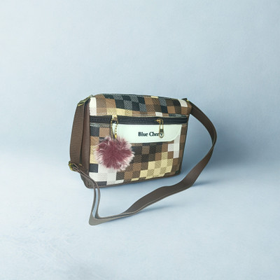EVORK FASHION Brown Sling Bag Trendy Check Pattern Sling Bag for Women & Girls