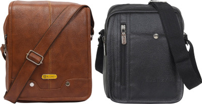 Blowzy Black, Tan Sling Bag Cross Body Travel Office Business Messenger One Side Men & Women Sling Bag(Pack of 2)