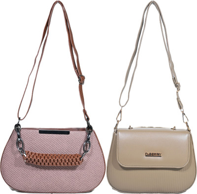 Despacito Khaki, Maroon Sling Bag Girls sling bag(Pack of 2)