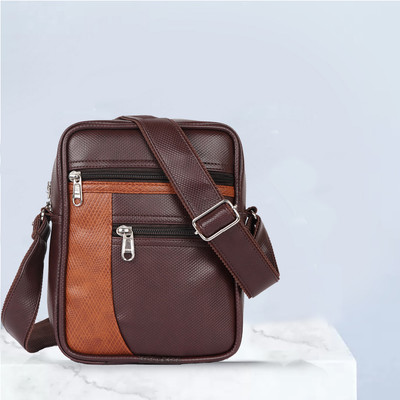ICHIEF Brown Sling Bag Mini 9 inch Side Sling bag for Men & Women