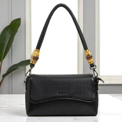 Exotic Black Sling Bag Premium PU Leather with Intricate Embossed Pattern