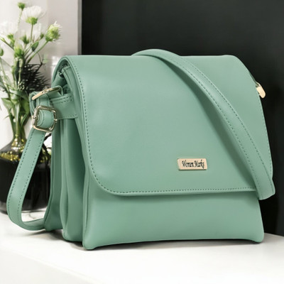 Women Marks Green Sling Bag Textured Plain