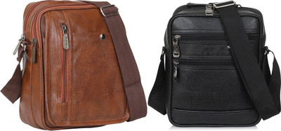 Blowzy Black, Tan Sling Bag Cross Body Travel Office Business Messenger One Side Men & Women Sling Bag(Pack of 2)