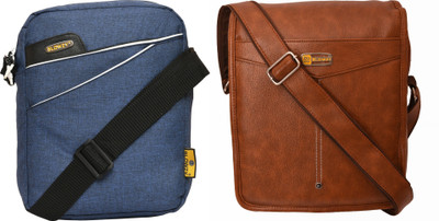 Blowzy Blue, Tan Sling Bag Stylish Nylon Sling Cross Body Travel Office Business Bag for Men Women(Pack of 2)