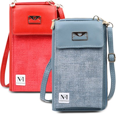 NFI essentials Blue, Red Sling Bag Girls Women Women's Mobile Cell Phone Holder Pocket Wallet Hand Purse Clutch Crossbody Sling Bag(Pack of 2)