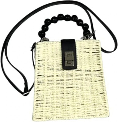SS Collection White Sling Bag Handicraft Jute HandBag Reusable Durable and Stylish Tote Handbag for Women