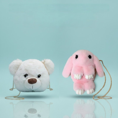 MAHAMMAD ENTERPRISE Pink Sling Bag Adorable Plush Teddy & Bunny Crossbody Sling Bag Combo for Girls & Women(Pack of 2)