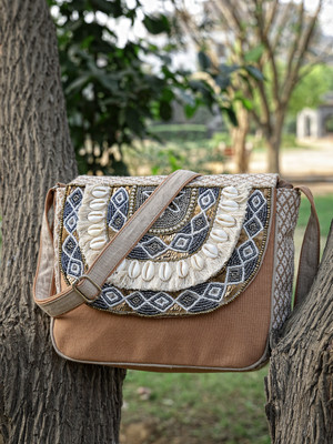 Anekaant Brown, Gold Sling Bag Boho