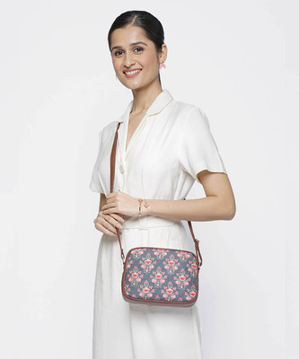 ZOUK Multicolor Sling Bag Vegan Leather and Indian Fabric Slings - Side Bags for Mobile Phones and Wallets