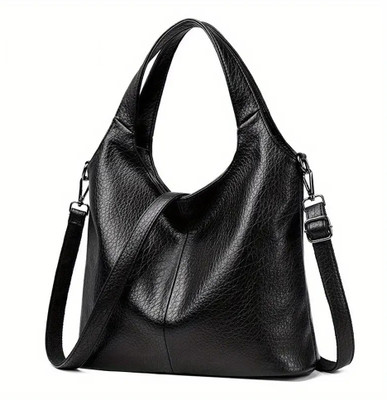 WomenBuzz Black Shoulder Bag Stylish Big Grain Textured Convertible Sling Bag Handbag Adjustable Strap