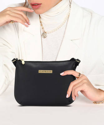 LINO PERROS Black Shoulder Bag Women's Snake Textured Black Sling Bag