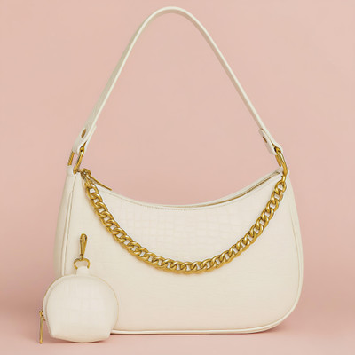 Velg White Sling Bag Stylish Women's Handbag With Gold Chain | Handbag For Women