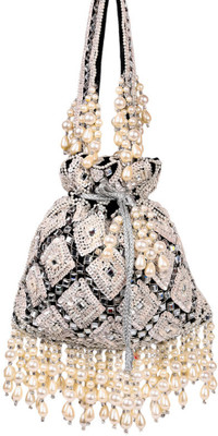 Swisni Golden Zari Pearl Work Clutch Potli