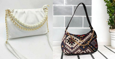 A2Z CREATIONS Multicolor, White Hand-held Bag Premium Looking Women Sling Bag |Hand held bag for girls .(Pack of 2)