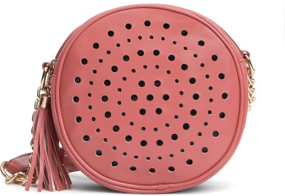 KLEIO Pink Sling Bag Stylish Round Double Compartment Laser Cut With Tassel Cross Body Sling Bag for Girls / Women