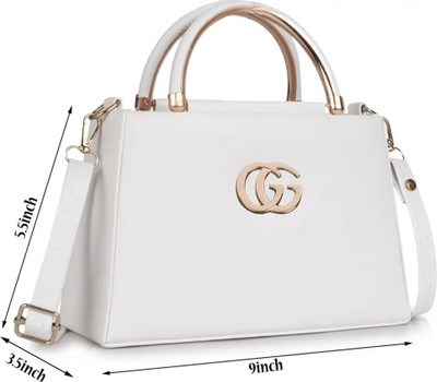 DIL COLLECTION White, Gold Hand-held Bag White Leather Mini Handbag for Women | Top Handle Crossbody Purse with Gold Flap