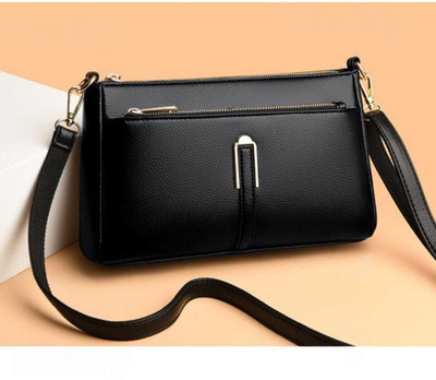 VENITY Black Sling Bag Crossbody Shoulder Bag – Premium Pebbled Texture with Gold Accents