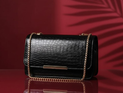 MUSRAT Black Sling Bag Latest Trend Party Wear Sling Bag with Adjustable Strap for Girls and Women's