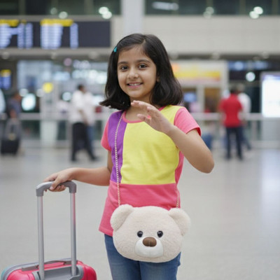 NSPL White Sling Bag Cute Beige Teddy Face Plush Sling Bag for Girls & Kids