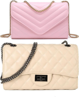 Bag ward Pink, Beige Sling Bag Stylish Fancy Unique Design Sling Bag For Women's/Girls(Pack of 2)