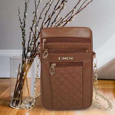 CIMONI Tan Sling Bag Stylish Classy Trending Design Gold Chain Strap Crossbody Sling Bag For Women