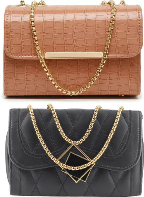 Novella Brown, Black Sling Bag Women Sling Bag Bag - Regular Size For Women's/Girls(Pack of 2)