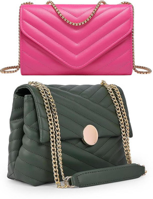 Bag ward Pink, Green Sling Bag Stylish Fancy Unique Design Sling Bag For Women's/Girls(Pack of 2)
