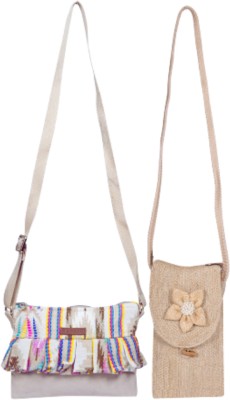 ENSAC Brown, Gold Sling Bag JUTEROPE-MOBILEJUTE-1_RUFFLEcBRN-2(Pack of 2)