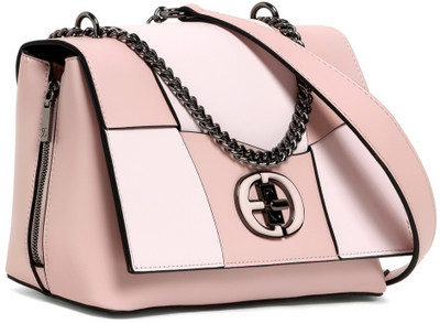 Exotic Premium Pink Satchel Sophisticated Flap Closure Chain Handle Handbag