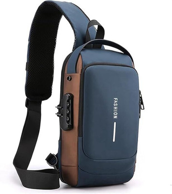 SHOPPOFOBIX Blue, Gold Shoulder Bag / Anti Theft Unisex Waterproof Side Bag, USB Charging port Shoulder Backpack