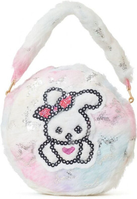 NSPL White Sling Bag Cute Bunny Design Round Plush Handbag for Girls & Kids