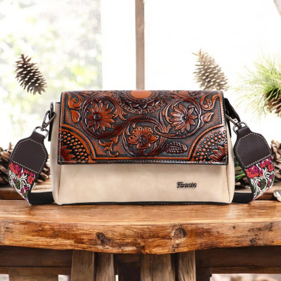 Exotic Premium Beige Sling Bag Floral Emboridery Premium shoulder sling bag