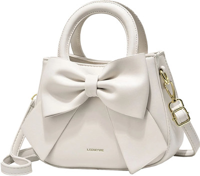 SYGA White Sling Bag Women Bow Handheld Shoulder Bag Crossbody And Sweet Small Bucket Bag (White)