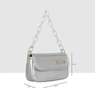 ESBEDA Silver Sling Bag Rectangular Flap Design Sling Bag