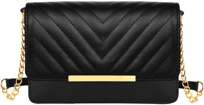 KAVRIXA Black Sling Bag Black Designer Faux Leather Handbag For Women And Girls KX-HB37