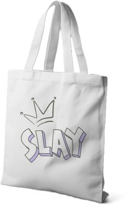 KLEDINGWINKEL White Tote Slay Canvas Tote – Fierce Zippered Handbag for Girls & Women